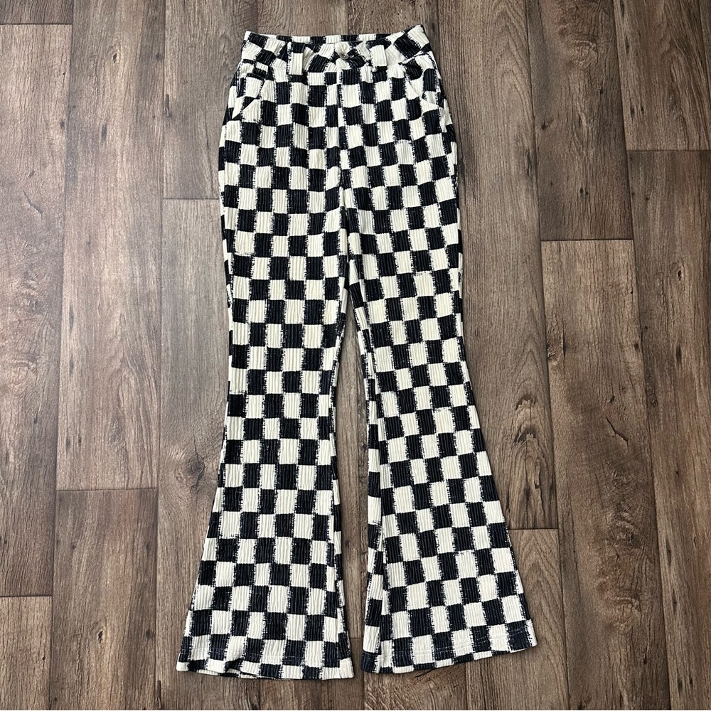 Macy McCoy Checkerboard Flared Corduroy soft Pants Women’s Size S